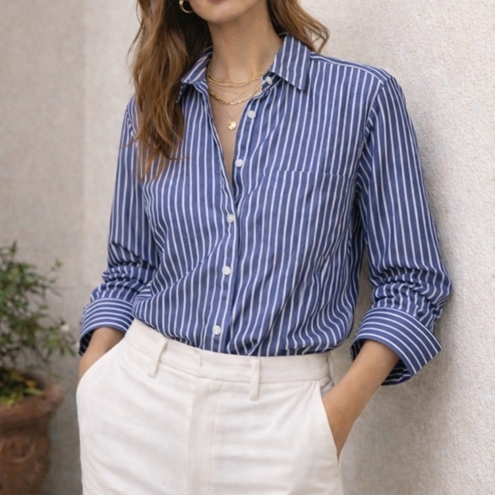 Elizabeth and James blue and white striped cotton button down top